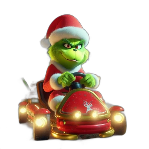 car, 3d render, concept art, photorealistic, animated, grinch, dressed, like transparent PNG cut-out