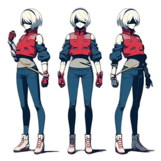 jacket, robot, weapon, concept art, comic book art, cartoon, cyberpunk, red transparent PNG cut-out