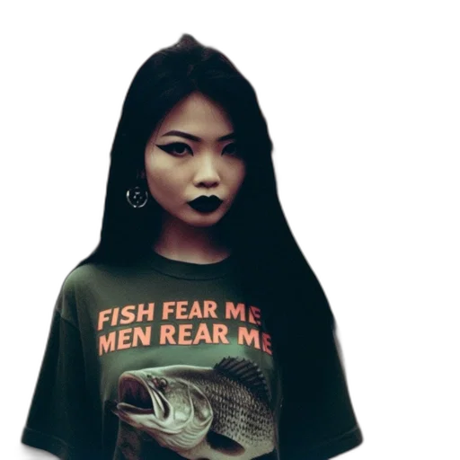 creature, photorealistic, underwater, young, woman, black, hair, stands transparent PNG cut-out
