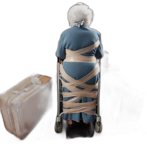 dress, furniture, robot, 3d render, concept art, elderly, woman, white transparent PNG cut-out