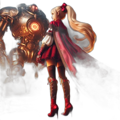 robot, weapon, dress, concept art, fantasy art, anime, 3d render, red transparent PNG cut-out