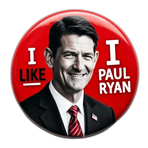 red, button, glossy, finish, featuring, portrait, paul, ryan transparent PNG cut-out