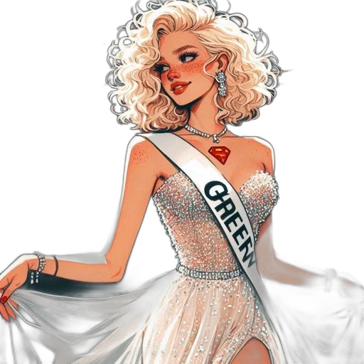 dress, crown, comic book art, cartoon, concept art, photorealistic, woman, blonde transparent PNG cut-out
