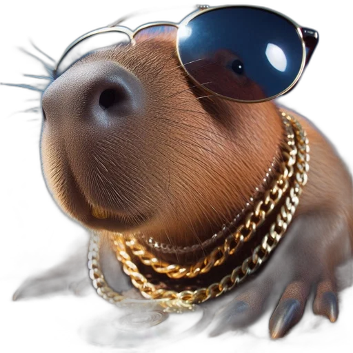 animal, jewelry, photorealistic, 3d render, concept art, anthropomorphized, capybara, wearing transparent PNG cut-out