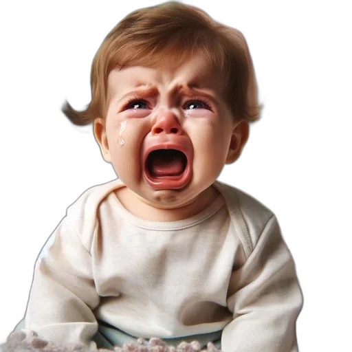 face, photorealistic, upset, baby, crying, fit, sits, softly transparent PNG cut-out