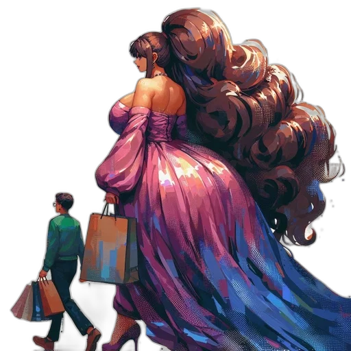 dress, hair, concept art, comic book art, watercolor, fantasy art, city street, outer space transparent PNG cut-out