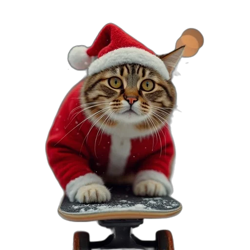 staff, hat, animal, photorealistic, cat, sitting, top, skateboard transparent PNG cut-out