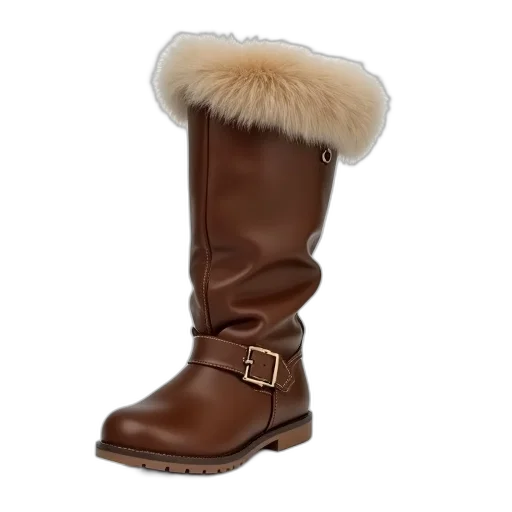 shoes, brown, leather, winter, boot, fur, white, background transparent PNG cut-out