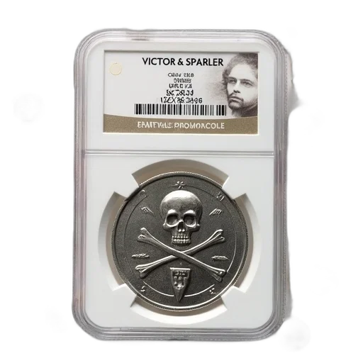 silver, coin, detailed, design, displayed, clear, plastic, case transparent PNG cut-out