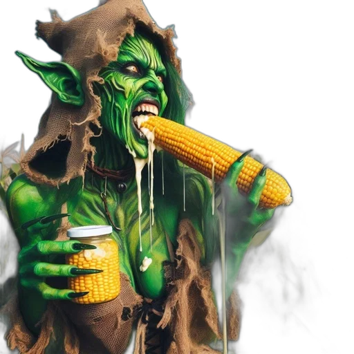 food, concept art, fantasy art, pixel art, photorealistic, corn-loving, creature, green transparent PNG cut-out