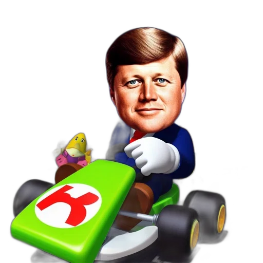 car, cartoon, image, portrays, man, resembling, public, figure transparent PNG cut-out