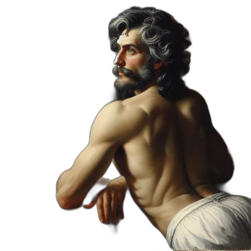 photorealistic, oil painting, concept art, introspective, man, long, hair, beard transparent PNG cut-out