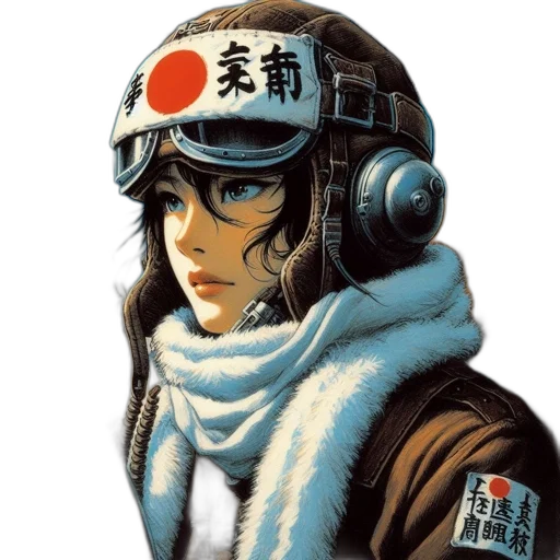 jacket, robot, face, hat, comic book art, anime, cyberpunk, concept art transparent PNG cut-out