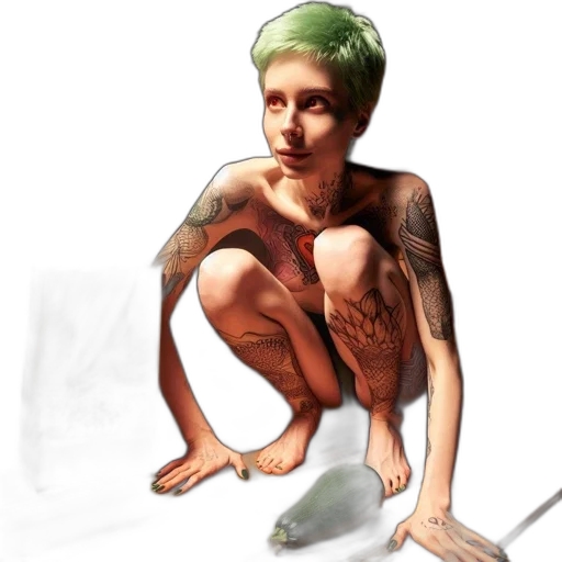 creature, animal, concept art, photorealistic, watercolor, fantasy art, green, tattooed transparent PNG cut-out
