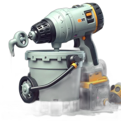 robot, 3d render, unusual, contraption, combines, aspects, drill, milk transparent PNG cut-out