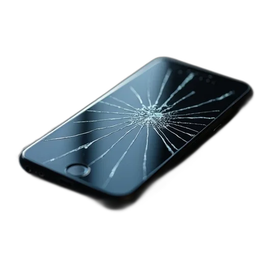 weapon, smartphone, cracked, screen, lying, surface, visible, crack transparent PNG cut-out