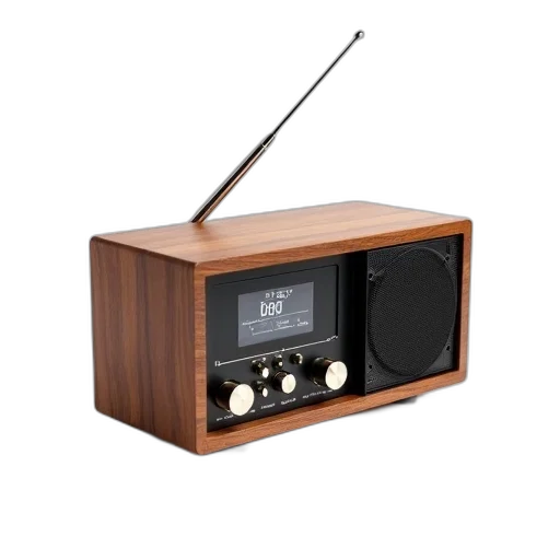sleek, modern, wooden, radio, digital, display, metallic, antenna transparent PNG cut-out