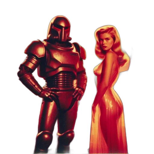 robot, dress, concept art, comic book art, pixel art, 3d render, outer space, red transparent PNG cut-out