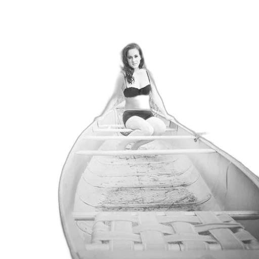 underwater, outer space, monochrome, woman, bikini, sits, canoe, amidst transparent PNG cut-out