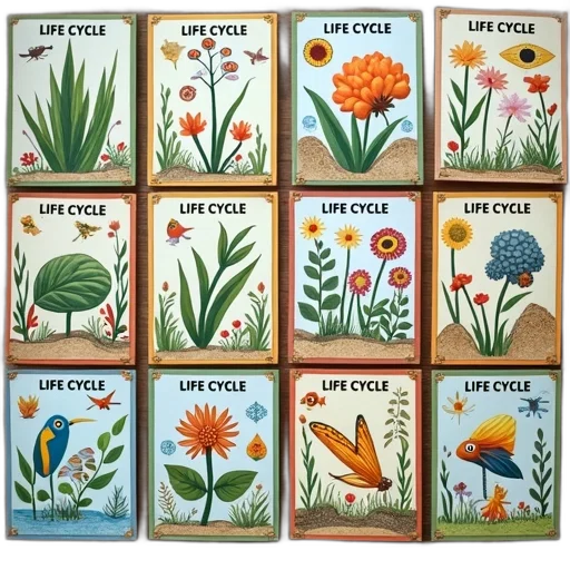 colorful, collection, educational, posters, featuring, various, animals, plants transparent PNG cut-out