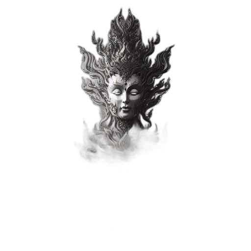 mask, face, staff, crown, concept art, photorealistic, fantasy art, pencil sketch transparent PNG cut-out