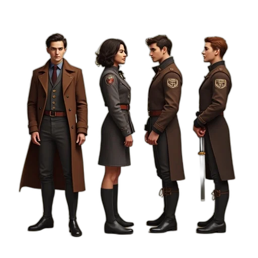 jacket, staff, concept art, fantasy art, comic book art, pixel art, earth tones, dark transparent PNG cut-out