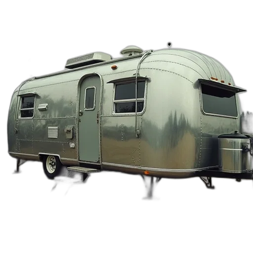 3d render, concept art, photorealistic, silver, airstream, camper, real, life transparent PNG cut-out