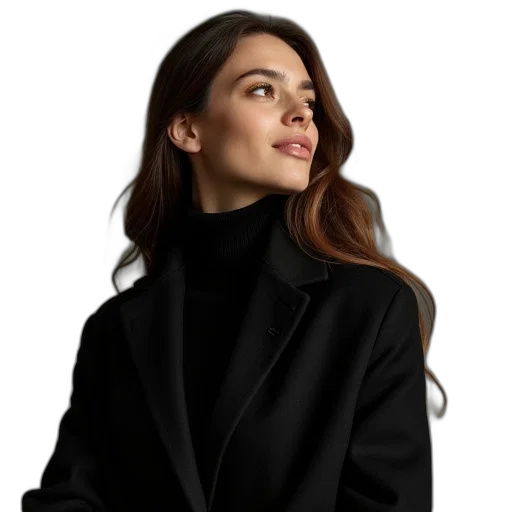 jacket, face, dress, jewelry, photorealistic, cartoon, dark, monochrome transparent PNG cut-out