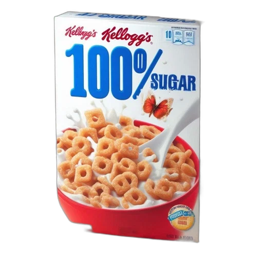 food, advertisement, image, highlights, kellogg, cereal, box, emphasizing transparent PNG cut-out