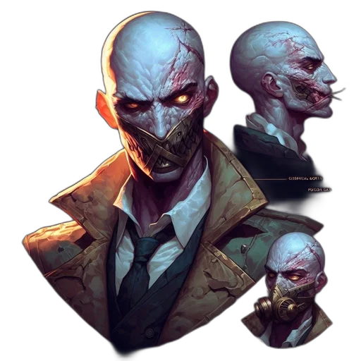 mask, face, concept art, comic book art, cyberpunk, fantasy art, dark, earth tones transparent PNG cut-out