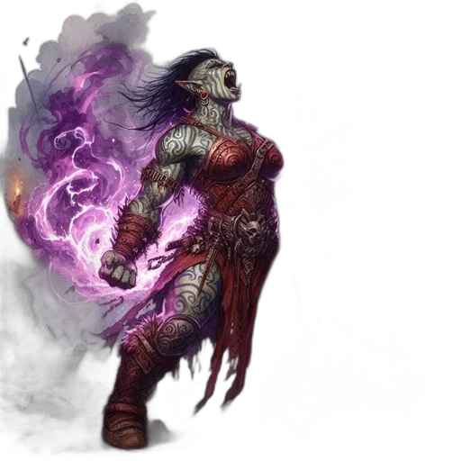 fantasy art, concept art, comic book art, pixel art, fire, dark, green-skinned, magical transparent PNG cut-out