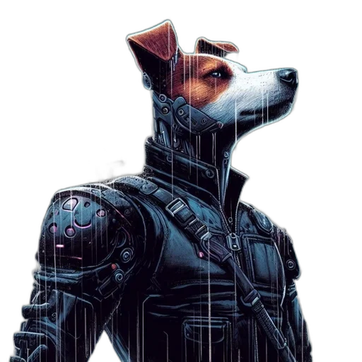 robot, jacket, animal, cyberpunk, comic book art, concept art, fantasy art, futuristic transparent PNG cut-out