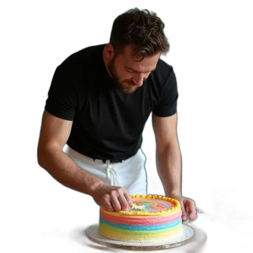 food, staff, 3d render, pastel, neon, colorful, man, decorating transparent PNG cut-out