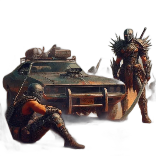 weapon, robot, car, sword, concept art, fantasy art, cyberpunk, comic book art transparent PNG cut-out