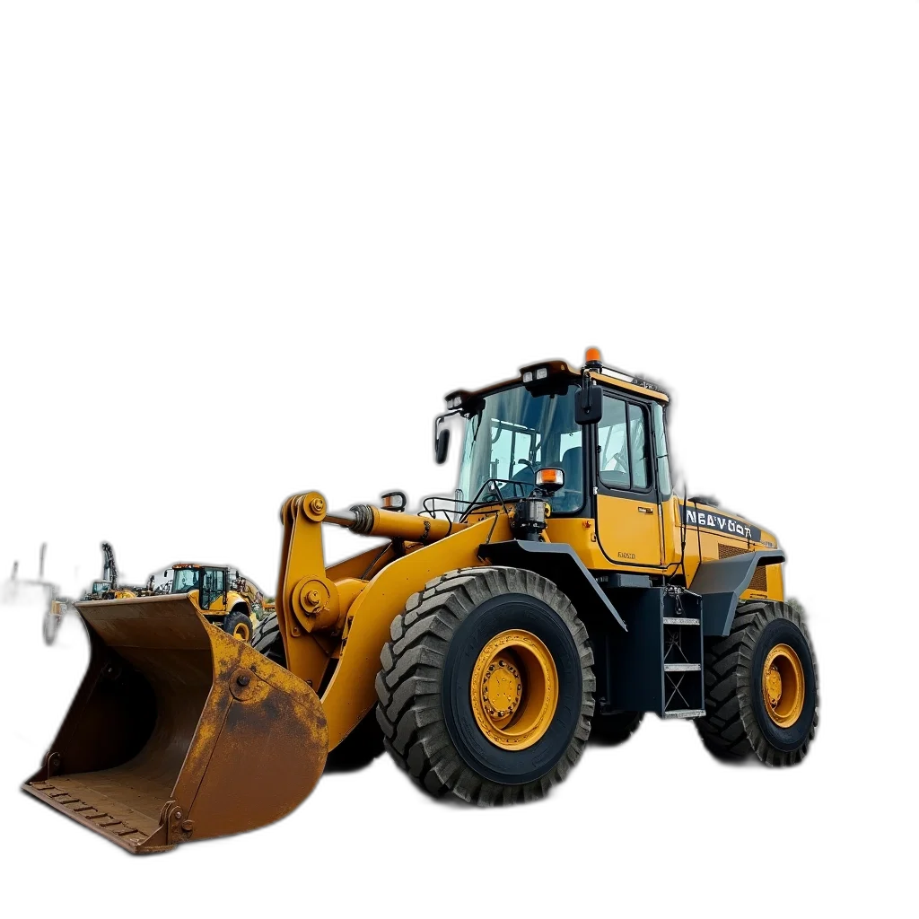 weapon, animal, 3d render, photorealistic, yellow, bulldozer, parked, lot transparent PNG cut-out