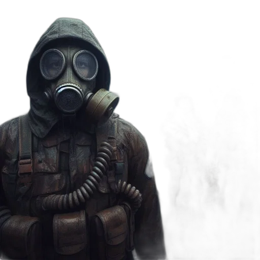 mask, jacket, creature, weapon, concept art, cyberpunk, 3d render, photorealistic transparent PNG cut-out