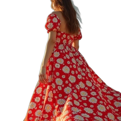 dress, red, reformation, maxi, white, daisy, print transparent PNG cut-out