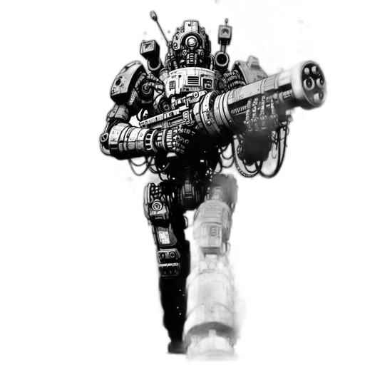 robot, weapon, staff, concept art, fantasy art, comic book art, pencil sketch, large transparent PNG cut-out