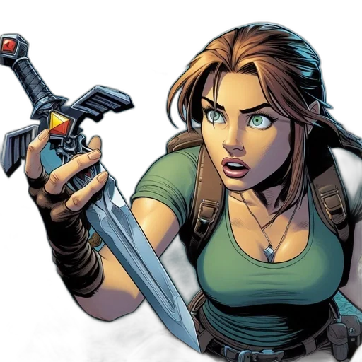 weapon, comic book art, concept art, cartoon, fantasy art, woman, wielding, distinctive transparent PNG cut-out