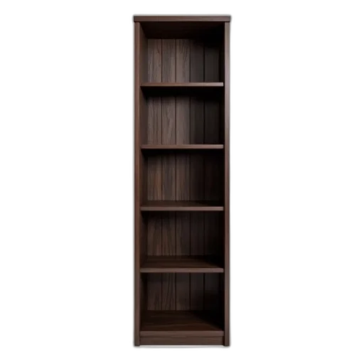 furniture, tall, dark, brown, bookshelf, multiple, shelves, displayed transparent PNG cut-out