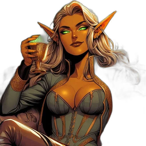 comic book art, fantasy art, concept art, earth tones, female, figure, elfin, features transparent PNG cut-out