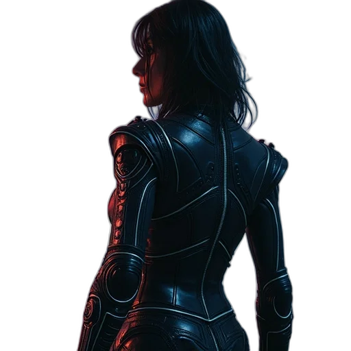 jacket, robot, dress, weapon, concept art, comic book art, cyberpunk, 3d render transparent PNG cut-out