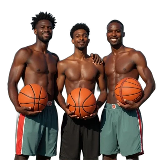 three, men, standing, next, each, other, basketball, equipment transparent PNG cut-out