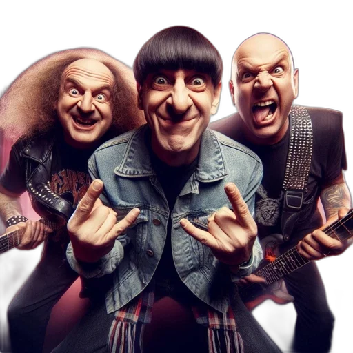 three, musicians, rock, band, environment, pose, dynamically, playing transparent PNG cut-out