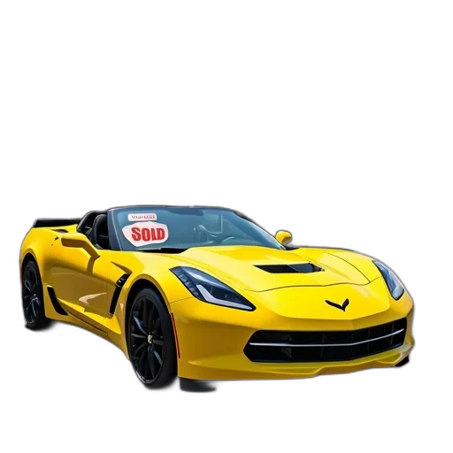 car, 3d render, photorealistic, concept art, yellow, corvette, parked, front transparent PNG cut-out