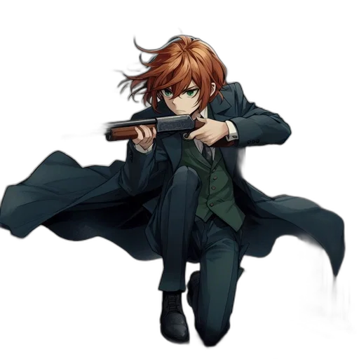 weapon, jacket, staff, concept art, pixel art, anime, cartoon, animated transparent PNG cut-out