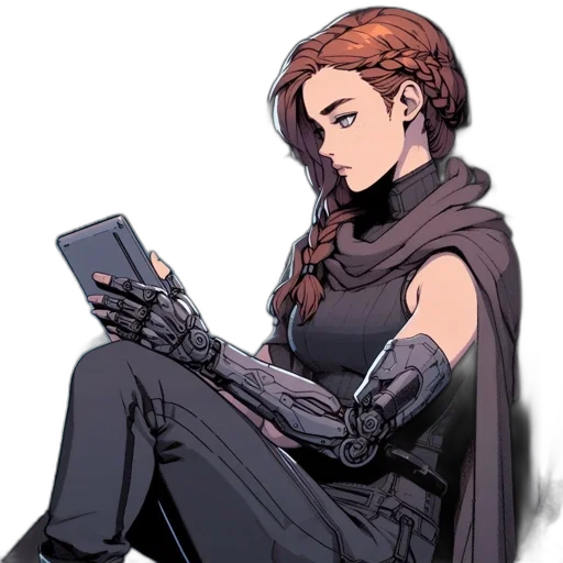 staff, weapon, sword, jacket, cyberpunk, comic book art, concept art, fantasy art transparent PNG cut-out