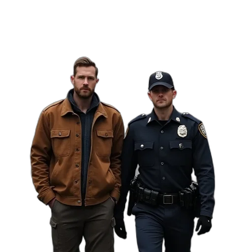 jacket, staff, hat, weapon, concept art, fog, snow, city street transparent PNG cut-out