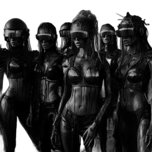 mask, robot, concept art, cyberpunk, comic book art, 3d render, outer space, group transparent PNG cut-out