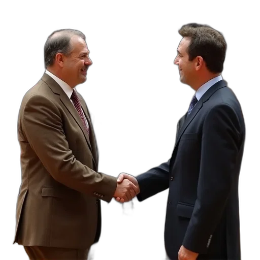 two, men, suits, shaking, hands, over, framed, picture transparent PNG cut-out